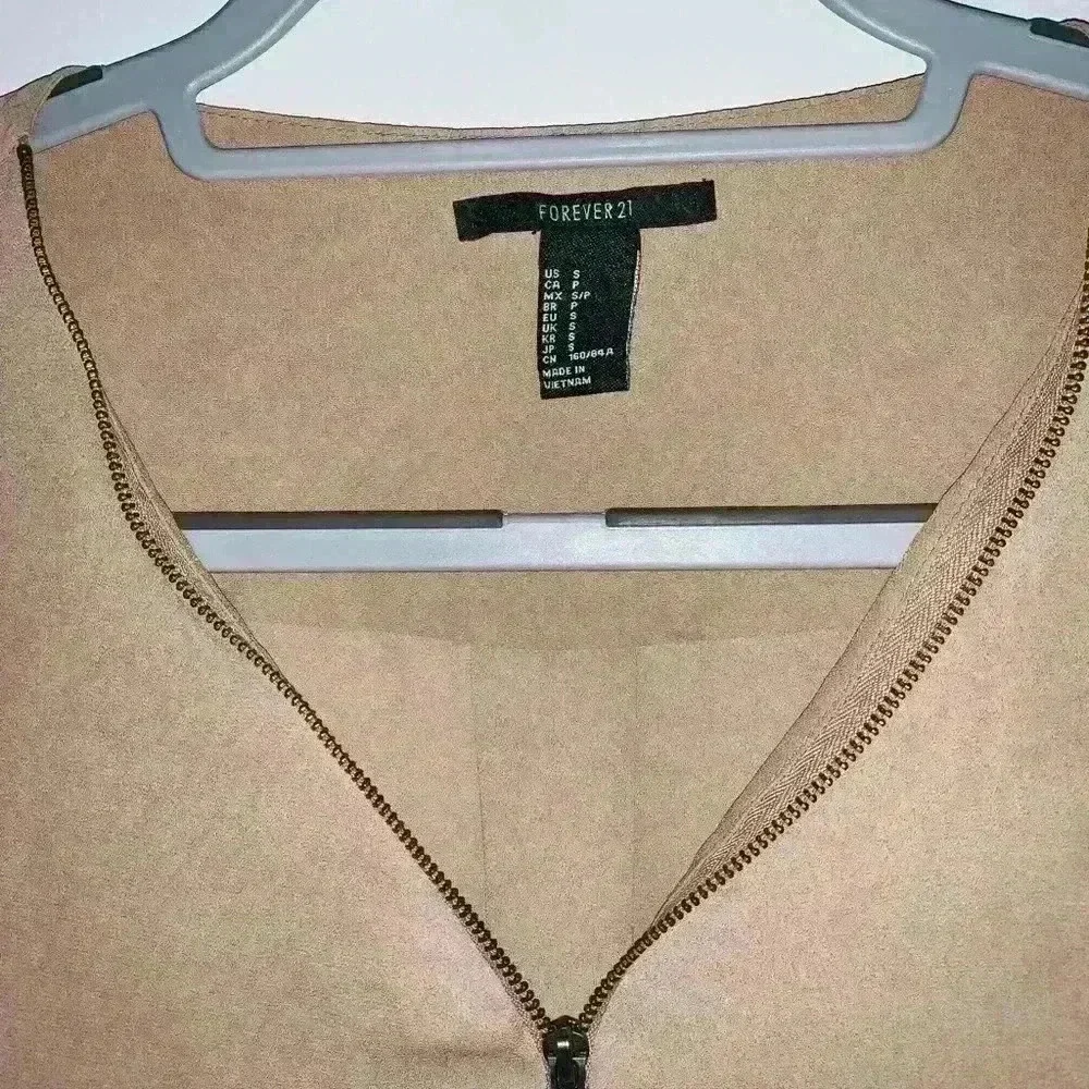 Forever 21 tan blouse with a zipper v-neck - Picture 2 of 2